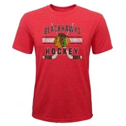 Outerstuff Super Stripe Short Sleeve Tri Blend Tee Shirt – Chicago Blackhawks - Youth